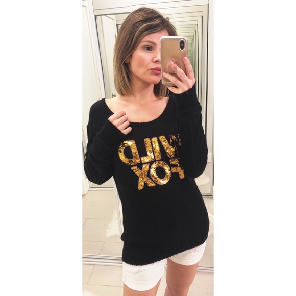 Wildfox Logo Gold Sequin Sweater in Black & Gold - Picture 4 of 7